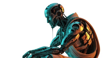 Contemplative Cyborg Monk with Dripping Oil