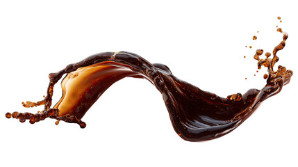 Dark brown liquid splash, a dynamic arc against black
