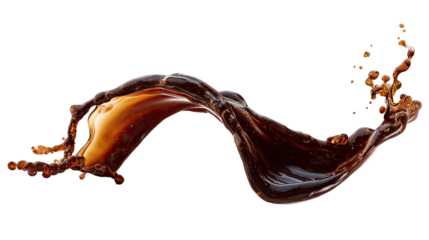 Dark brown liquid splash, a dynamic arc against black