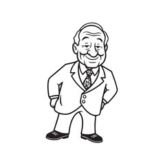 Old woman with formal suit black and white vector illustration for classic elegant portrait artwork