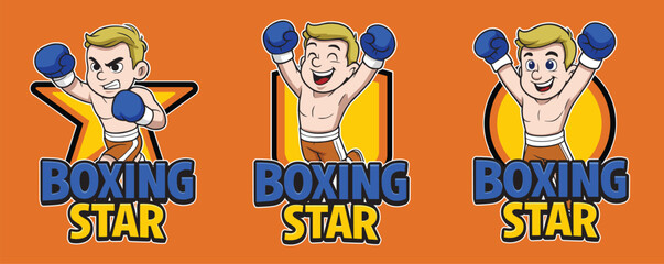 Three Cartoon Boxer Characters Full Of Energy Against Orange Background Labeled Boxing Star