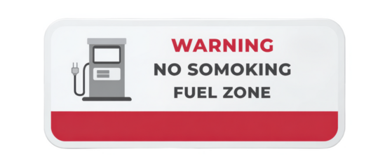 A warning sign indicating a no smoking policy in a fuel zone, featuring a fuel pump icon and clear text instructions.