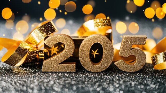 Gold 205 numbers with festive glitter background