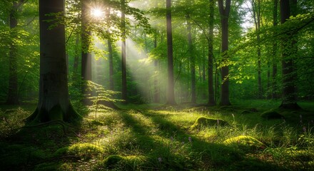 Obraz premium Bright Sunrise in a Quiet Forest, Hopeful and Peaceful