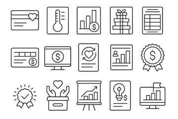 Business and finance icon set. professional, analytics, money flow icons outline style