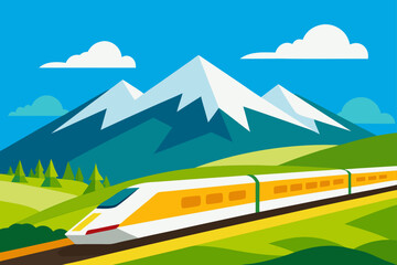 A train traveling through a mountainous landscape