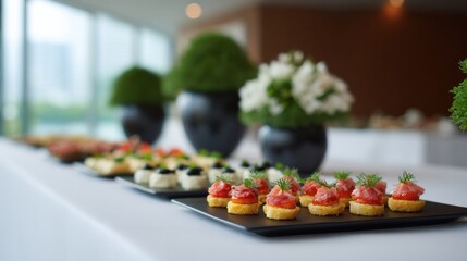 Exquisite gourmet canapes artfully arranged, echoing the zenith of culinary precision and perfect for World Gourmet Day indulgence
