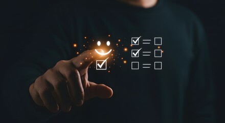 Customer Satisfaction Survey with Happy Face and Checkmarks