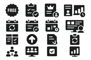 Business and finance solid icon set. essential office task management icons