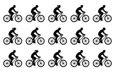Fototapeta premium Vector art of seamless pattern of cyclist silhouettes a dynamic and repetitive design featuring cyclists in motion, perfect for sportsthemed backgrounds