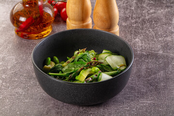 Vegetarian green salad with asparagus and avocado