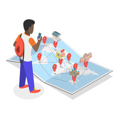 Fototapeta premium 3D Isometric Flat Vector Illustration of Trip Planning, Travel Preparation Tips. Item 2
