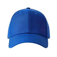Front view of a solid blue baseball cap
