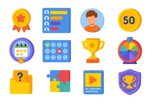 Game, achievement, reward icon set. colorful, fun 3d icons for gamification projects