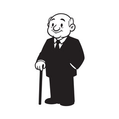 Old woman with formal suit black and white vector illustration for classic elegant portrait artwork