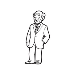 Old woman with formal suit black and white vector illustration for classic elegant portrait artwork