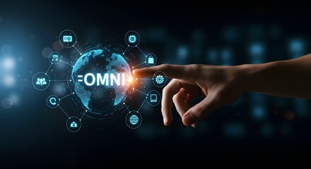 Omnichannel Marketing Strategy: Hand Touching Globe with Connected Icons