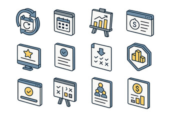 Business planning icon set. strategy, analysis, finance icons in 3d style