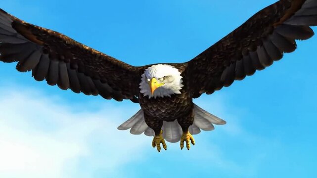Animated Bald Eagle Soaring Against a Blue Sky Background Video
