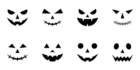 ハロウィン　顔　切り抜き　カボチャ　シルエット　黒　セット　ベクター