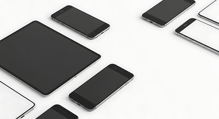 Sleek smartphones and tablet arranged on a clean backdrop, perfect for digital mockups or design concepts