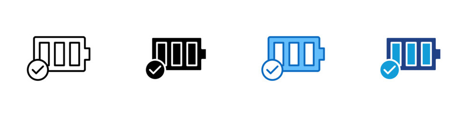 Full Battery Multiple Style Icon Design Vector - Battery with check mark showing full energy storage and ready-to-use charge © sahila