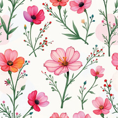 Seamless floral pattern, fabric style, hand-drawn background design 
