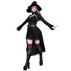 3D rendered dark gothic cozy witch isolated on transparent background