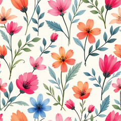 Seamless floral pattern, fabric style, hand-drawn background design 