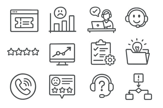 Business and customer service outline icon set. feedback, support, communication essentials