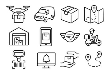Fototapeta premium Delivery and logistics line icon set. shipping, transport, tracking icons outlined collection
