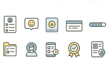 Business, office flat icon set for productivity and communication tasks