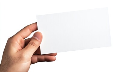 Fototapeta premium Hand holding blank white card on bright background
