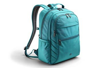 Modern teal backpack with pockets and straps on white background