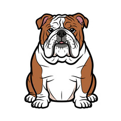 Obraz premium Cartoon illustration of a sitting English Bulldog with brown and white fur, looking forward.