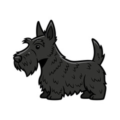 Profile view of a cartoon Scottish Terrier, black and detailed.