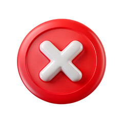 Fototapeta premium 3d red circle with white cross icon signifying error or close action transparent background