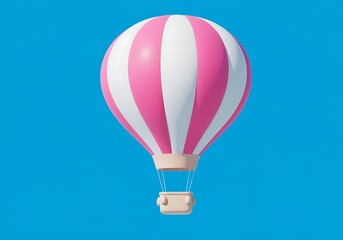 Fototapeta premium Whimsical Pink and White Striped Hot Air Balloon Floating in a Vibrant Blue Sky Illustration