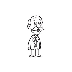 Old person in formal suit black and white vector illustration portrait elegant classic digital artwork