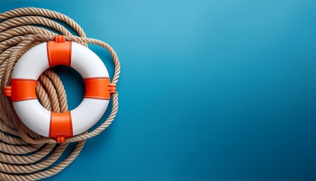 life ring and rope patterned banner on a blue background life ring rope nautical