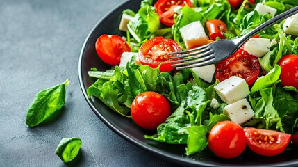 Fresh healthy salad lettuce tomato cheese