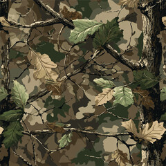 Vector real tree hunting camouflage seamless pattern texture. Camo pattern, hunting seamless pattern. hunting camo. Vector camouflage