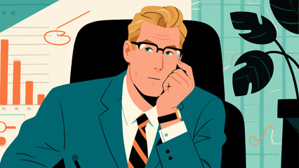 Business people are thinking about problems in the office. Hand-drawn vector illustrations.