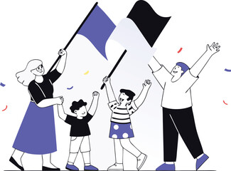 Diverse group of people holding flags vector illustration for scalable eps graphics white background