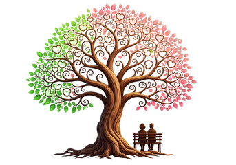 Couple sitting under heart tree