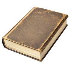 Obraz premium A worn leather-bound book with a brown leather cover and yellowed pages.