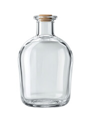 Clear glass bottle with cork stopper isolated on transparent background