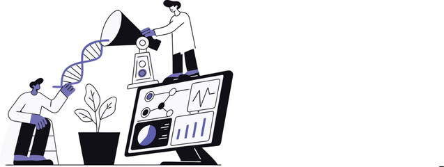 Vector illustration depicting scientific research and dna analysis in a modern laboratory white background
