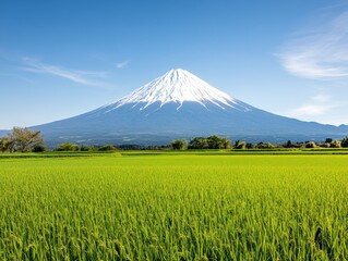 Majestic Mountain Over Lush Rice Paddies