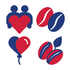 Two couples heart symbol coffee beans with leaves love